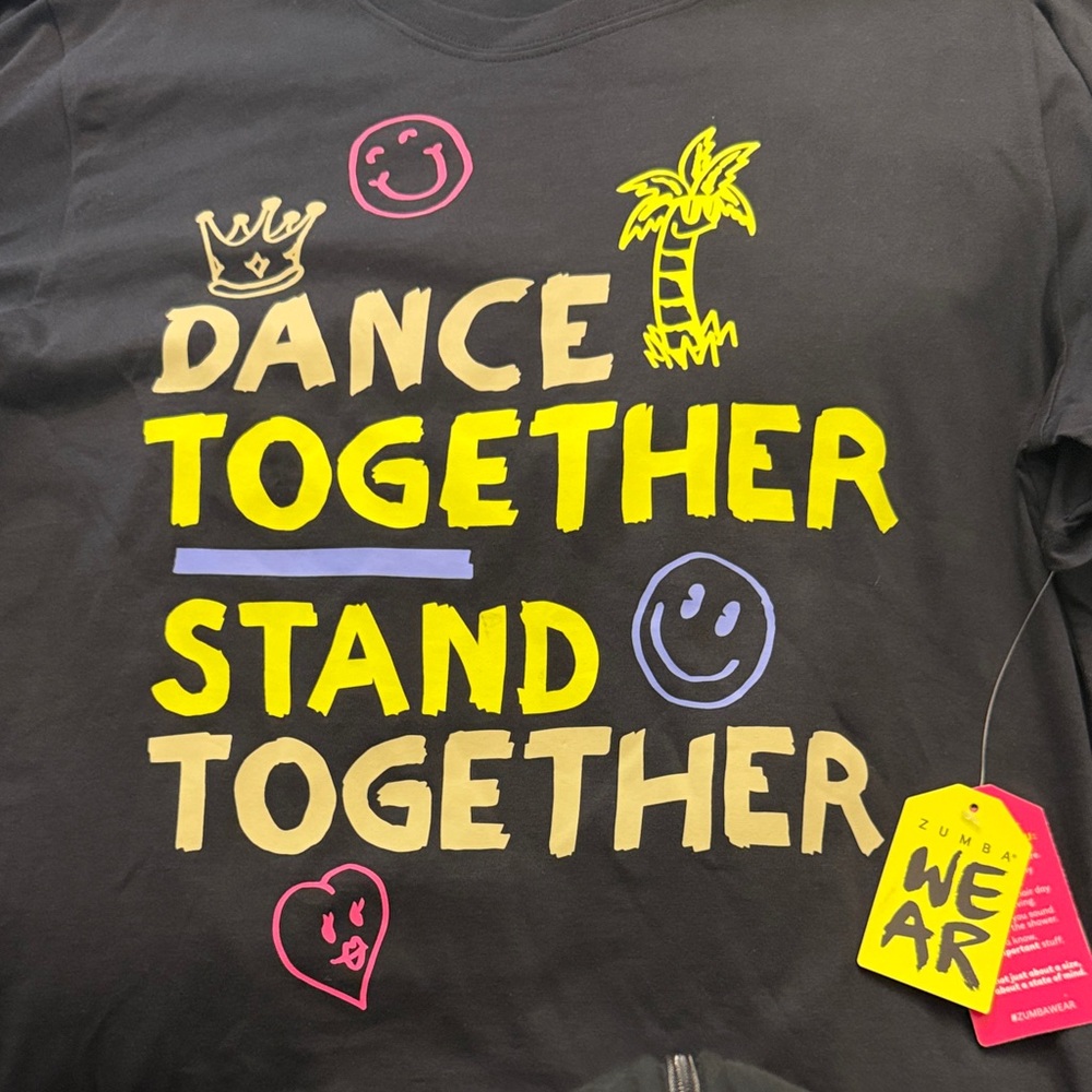 Zumba Fitness Black Tee with Yellow and Pink Graphics